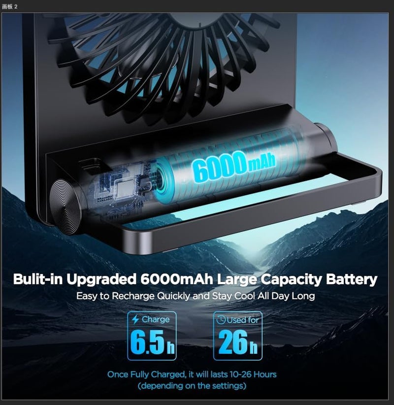 EasyAcc Powerful Desk Fan, 6000 Battery [Max 10-26H Working Time] Rechargeable Portable Personal Travel Fan with Step-less Speed Control, Quiet Fan for Travel Office Home Cruise Sporting Events - Image 2